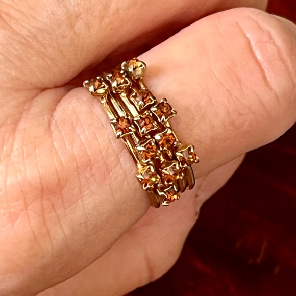 Vintage Gold Tone Multi Band Ring with Yellow Stones - Picture 12 of 12